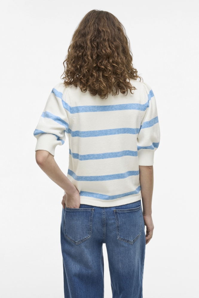 VIRIL 2/4 SLEEVE O-NECK STRIPE KNIT 14108479 WHITE ALYSSUM/BLISSFUL BLUE